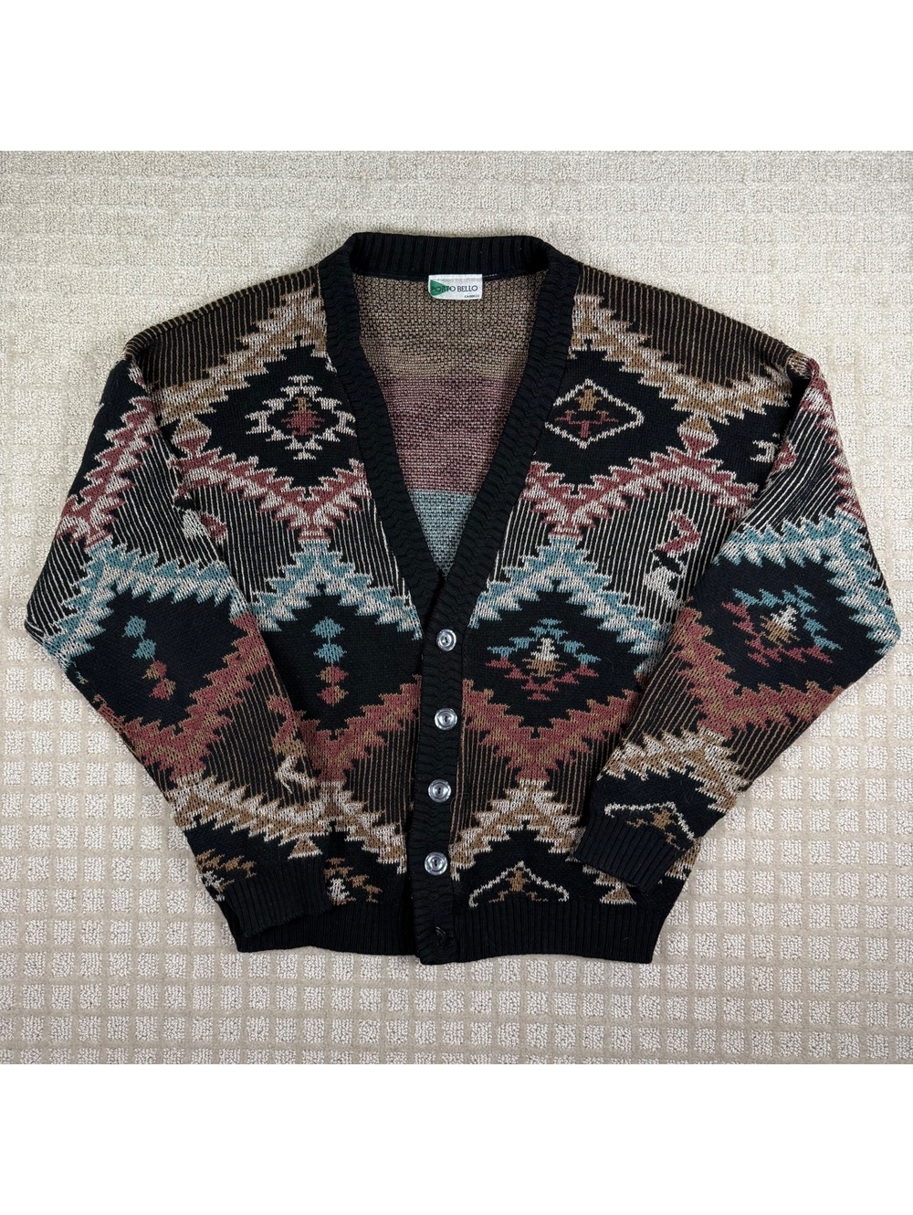 Porto Bello black southwestern pattern cardigan xl